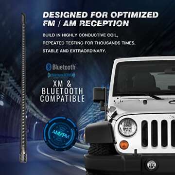 RYDONAIR Antenna Compatible with Jeep Wrangler All Models 2007-2025 & Jeep Gladiator 2020-2025, Internal Copper Coil for Enhanced Reception, 13 inches Flexible Rubber Antenna Replacement