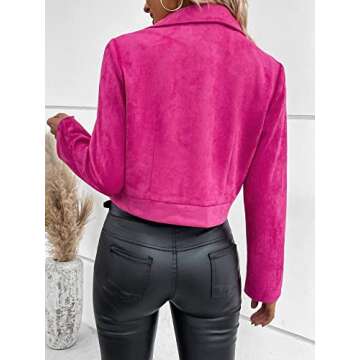 MakeMeChic Women's Faux Suede Jacket - Long Sleeve Zip Up Moto Biker Coat in Hot Pink