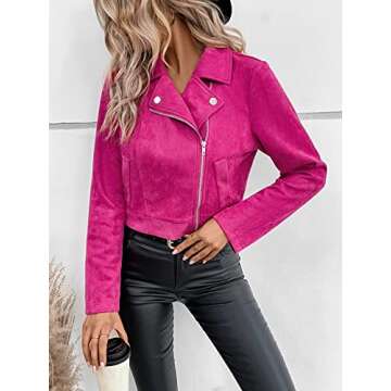MakeMeChic Women's Faux Suede Moto Jacket in Hot Pink