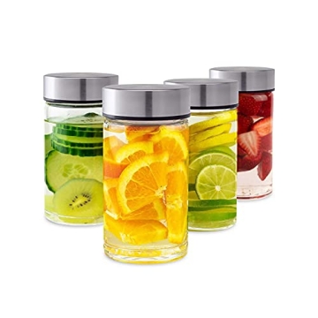 Juice Bottles - 4 Pack Wide Mouth Glass Bottles with Lids - Perfect for Juicing, Smoothies, and Infu...