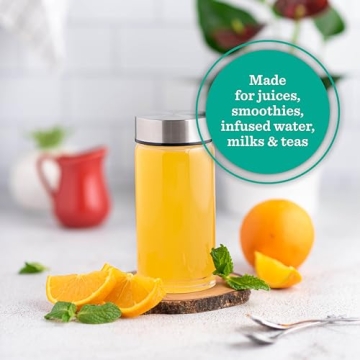 Juice Bottles - 4 Pack Wide Mouth Glass Bottles with Lids