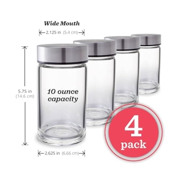 Juice Bottles - 4 Pack Wide Mouth Glass Bottles with Lids