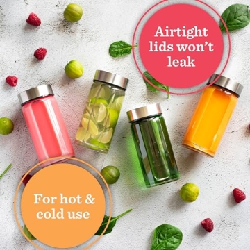 Juice Bottles - 4 Pack Wide Mouth Glass Bottles with Lids