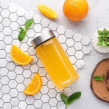 Juice Bottles - 4 Pack Wide Mouth Glass Bottles with Lids