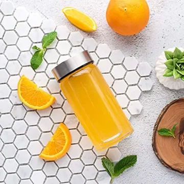 Juice Bottles - 4 Pack Wide Mouth Glass Bottles with Lids