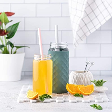 Juice Bottles - 4 Pack Wide Mouth Glass Bottles with Lids