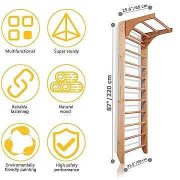 Wooden Swedish Ladder, Stall Bars Set for Physical Therapy & Gymnastics (with Adjustable Pull-up Bar...