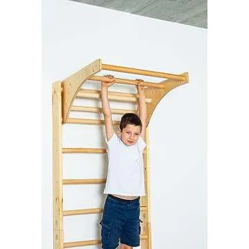 Wooden Swedish Ladder, Stall Bars Set for Physical Therapy & Gymnastics (with Adjustable Pull-up Bar)
