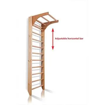 Wooden Swedish Ladder, Stall Bars Set for Physical Therapy & Gymnastics (with Adjustable Pull-up Bar)