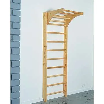 Wooden Swedish Ladder, Stall Bars Set for Physical Therapy & Gymnastics (with Adjustable Pull-up Bar)