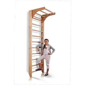 Wooden Swedish Ladder, Stall Bars Set for Physical Therapy & Gymnastics (with Adjustable Pull-up Bar)