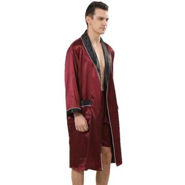Haseil Men's Luxurious Kimono Robe with Pajama Shorts Set Long Sleeve Silk Bathrobe Soft Satin Robe ...