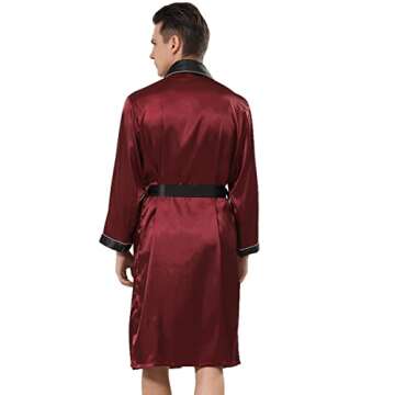 Haseil Men's Luxurious Kimono Robe with Pajama Shorts Set Long Sleeve Silk Bathrobe Soft Satin Robe Lightweight House Sleepwear, Winered, TagsizeS=USsizeS