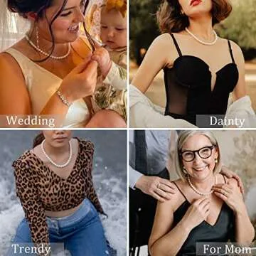 Sereney Pearl Necklaces for Women, Pearl Choker Necklace As Pearl Prom Jewelry, 8mm 16''-19.5'' Adjustable White Pearl Necklace Strand, Dainty Pearl Jewelry Necklace Valentines Day Gifts for Her