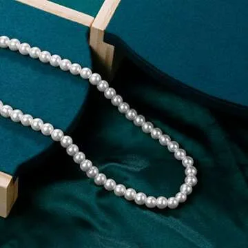 Sereney Pearl Necklaces for Women, Pearl Choker Necklace As Pearl Prom Jewelry, 8mm 16''-19.5'' Adjustable White Pearl Necklace Strand, Dainty Pearl Jewelry Necklace Valentines Day Gifts for Her