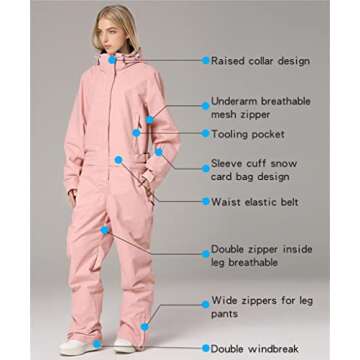 RIUIYELE Women's One Pieces Ski Suits Jumpsuits Couple SKi Suit Coveralls Winter Outdoor Waterproof ...