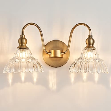 TLOLGT Antique 2-Light Wall Sconce Modern BathroomVanity Light Gold Wall Light Made of Metal Body an...