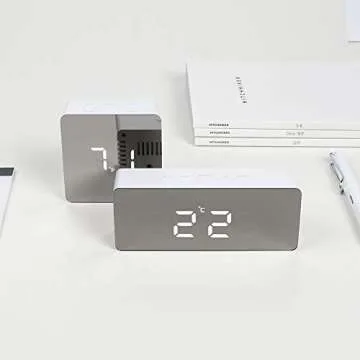 mooas LED Digital Mirror Clock 2 Types, Alarm/Snooze, Temperature, LED Mirror Clock (Square)