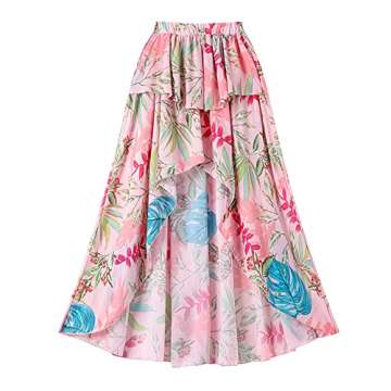 IDOPIP Women's One Piece Swimsuit with Cover up Beach Skirt Retro Floral Printed Swimsuit Bathing Suit Ruffle V-Neck Monokini Swimwear Sarong Coverups Two Piece Bikini Set Beachwear Pink - Belt L