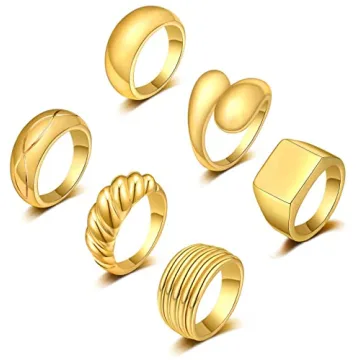KOHOTA 6PCS Thick Dome Chunky Rings Set – 18K Gold Plated Fashion Jewelry for Women