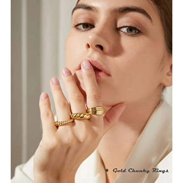 KOHOTA Stylish 6PCS Gold Plated Chunky Rings Set for Women