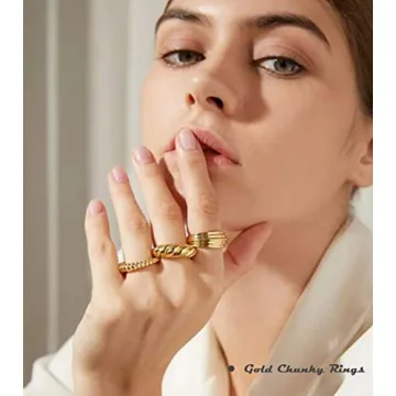 KOHOTA Stylish 6PCS Gold Plated Chunky Rings Set for Women