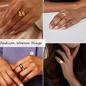 KOHOTA Stylish 6PCS Gold Plated Chunky Rings Set for Women