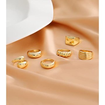 KOHOTA Stylish 6PCS Gold Plated Chunky Rings Set for Women
