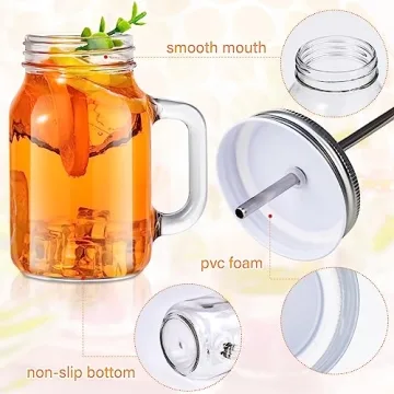 Jinei 20 oz Mason Jar Mugs with Handles & Straws