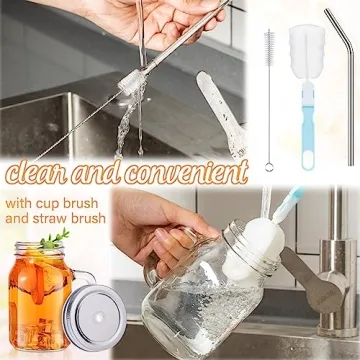 Jinei 20 oz Mason Jar Mugs with Handles & Straws