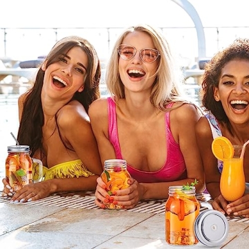 Jinei 20 oz Mason Jar Mugs with Handles & Straws