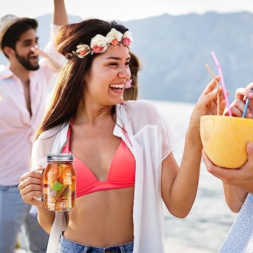 Jinei 20 oz Mason Jar Mugs with Handles & Straws