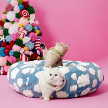 Lesure Cat Tunnel Bed for Indoor - Cute Cat Donut Tunnel with Washable Circle Cushion, Round Pet Pee...