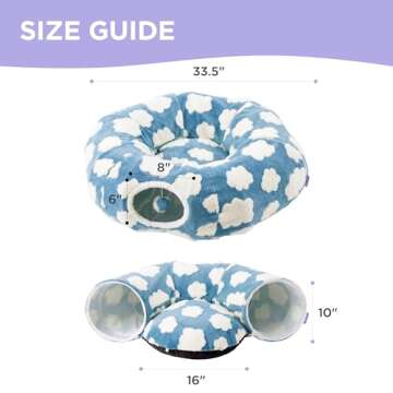 Lesure Cat Tunnel Bed for Indoor - Cute Cat Donut Tunnel with Washable Circle Cushion, Round Pet Peekaboo Cave Toy for Kitten/Puppy/Rabbit, Blue