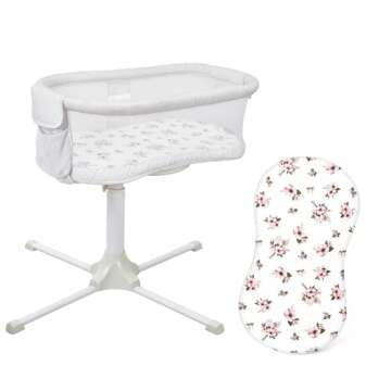 TILLYOU Cotton Fitted Bassinet Sheets for Baby Boy Girl, Fit for Halo Bassinet Swivel Sleeper, Adapt to Hourglass Bassinet Mattress Sheet, 31.5'' x 18'', 2 Pack Floral & Pink