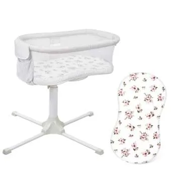 TILLYOU Cotton Fitted Bassinet Sheets for Baby Boy Girl, Fit for Halo Bassinet Swivel Sleeper, Adapt to Hourglass Bassinet Mattress Sheet, 31.5'' x 18'', 2 Pack Floral & Pink