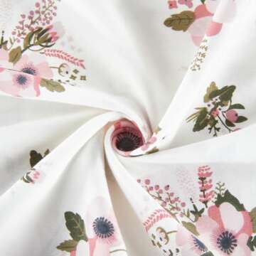 TILLYOU Cotton Fitted Bassinet Sheets for Baby Boy Girl, Fit for Halo Bassinet Swivel Sleeper, Adapt to Hourglass Bassinet Mattress Sheet, 31.5'' x 18'', 2 Pack Floral & Pink