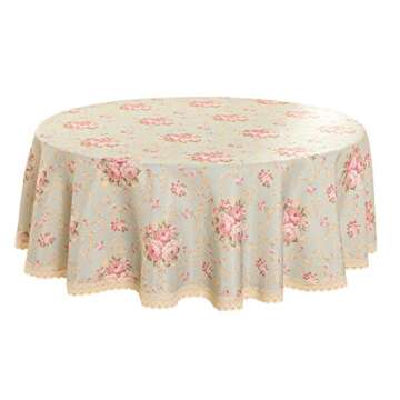 HIGHFLY Round Tablecloth - Vintage Floral 70 Inch Linen Table Cover for Home and Kitchen
