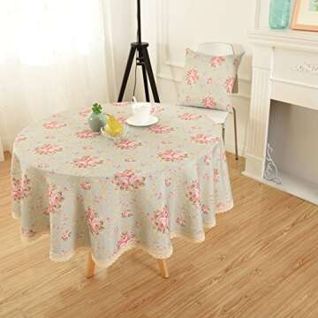 HIGHFLY Round Tablecloth - Elegant Floral Linen Table Cover
