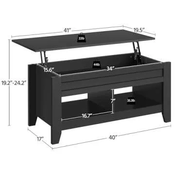 Yaheetech Black Wood Coffee Table Lift Up Coffee Table w/Hidden Storage & 2 Open Shelves for Living Room Reception Room Office, 41in L