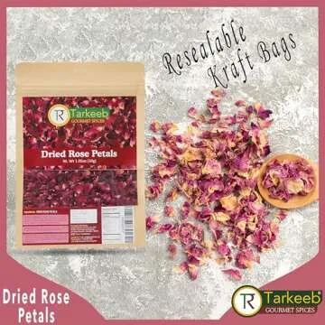 Tarkeeb Dried Rose Petals ~ All Natural | Edible Rose Petals | Dried Flower Petals for Herbal Tea, Decoration, Rose Sprinkles, Topping on Cupcakes, Desserts - Net Weight: 1.05oz/30g | Indian Origin |