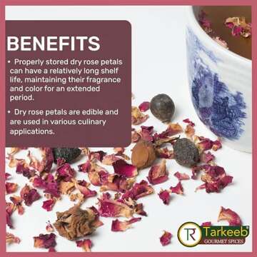 Tarkeeb Dried Rose Petals ~ All Natural | Edible Rose Petals | Dried Flower Petals for Herbal Tea, Decoration, Rose Sprinkles, Topping on Cupcakes, Desserts - Net Weight: 1.05oz/30g | Indian Origin |