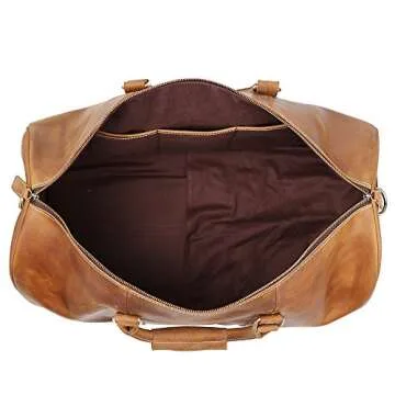 Leathfocus Leather Travel Luggage Bag, Mens Duffle Retro Carry on Handbag (Brown) X-Large