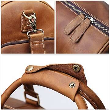 Leathfocus Leather Travel Luggage Bag, Mens Duffle Retro Carry on Handbag (Brown) X-Large