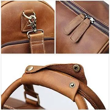 Leathfocus Leather Travel Luggage Bag, Mens Duffle Retro Carry on Handbag (Brown) X-Large