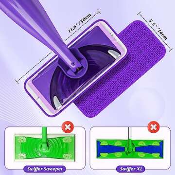 7 Pack Reusable Mop Pads Compatible with Swiffer Wet Jet Mop - Papclean Wet Pads Refills Mopping Cloths Washable Microfiber Mop Pads for Swiffer Wetjet 12" Mop Wet Dry Wood Floor Cleaning, Purple