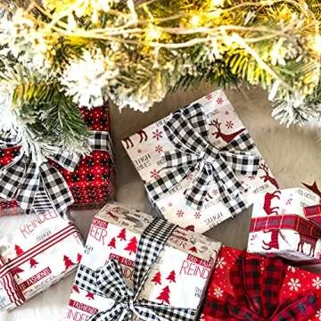 WRAPAHOLIC Christmas Wrapping Paper Roll - Rustic Holiday Woodland Scenes - Snowflake, Plaid, Reindeer - 4 Rolls - 30 Inch X 120 Inch Per Roll