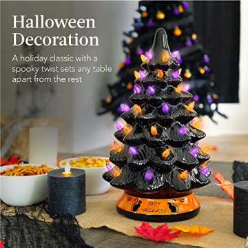 Best Choice Products 15in Pre-Lit Ceramic Tabletop Halloween Tree, Holiday Decoration w/Orange & Purple Bulb Lights, Incandescent Light Bulb