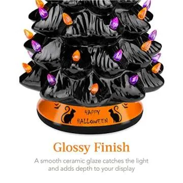 Best Choice Products 15in Pre-Lit Ceramic Tabletop Halloween Tree, Holiday Decoration w/Orange & Purple Bulb Lights, Incandescent Light Bulb