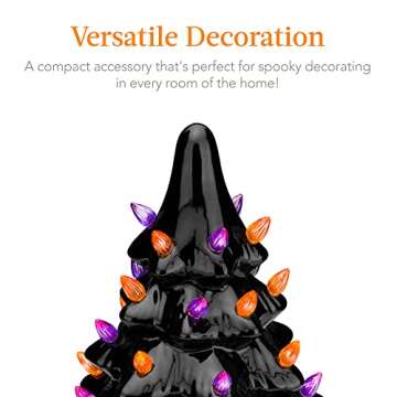 Best Choice Products 15in Pre-Lit Ceramic Tabletop Halloween Tree, Holiday Decoration w/Orange & Purple Bulb Lights, Incandescent Light Bulb